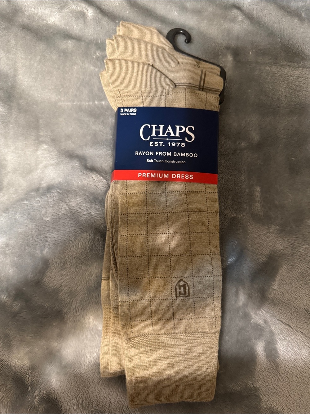 Chaps Men's Premium Dress Socks - Tan Windowpane